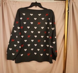 LOFT Heart Patterned Sweater in Charcoal
